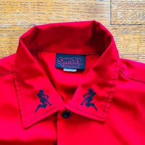 Sinister Clothing Red Short Sleeve‎ Button Up Shirt Men's Graphic Collar medium